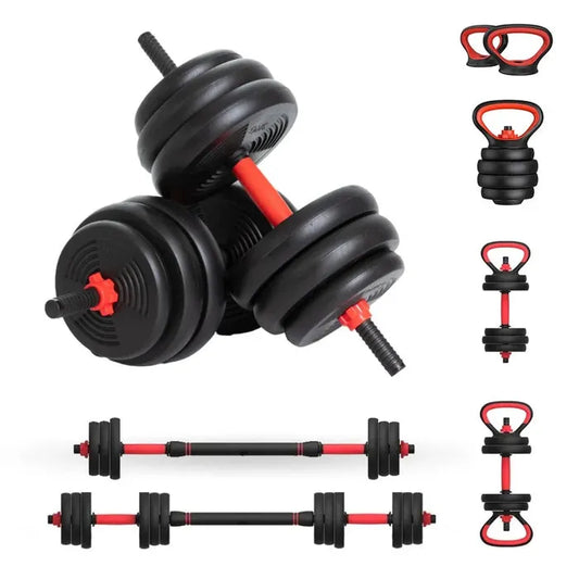 Kit Multifuncional 6 em 1: Halteres, Barra e Kettlebell Ajustáveis Musculação treino em casa